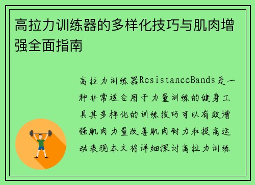 高拉力训练器的多样化技巧与肌肉增强全面指南