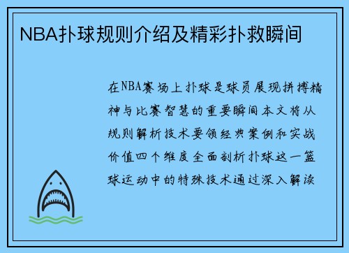 NBA扑球规则介绍及精彩扑救瞬间