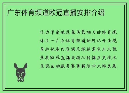 广东体育频道欧冠直播安排介绍